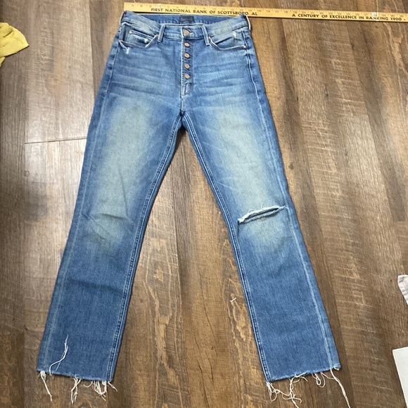 MOTHER PIXI DAZZLER ANKLE FRAY IN POPISM HIGH WAISTED RAW HEM STRAIGHT LEG SZ 26 - Picture 11 of 16